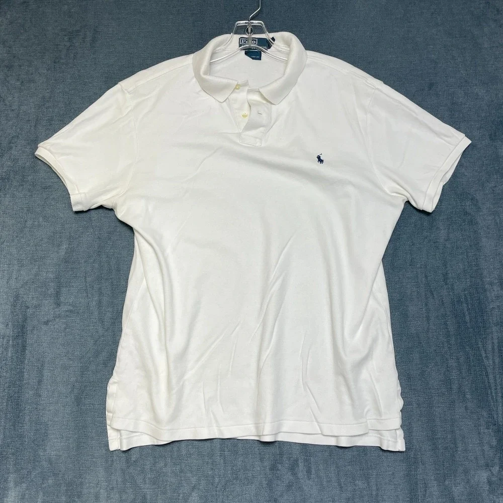 VTG Polo Ralph Lauren Polo Shirt Mens XL White Pony High Low Hem Tennis